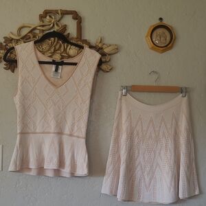 BCBGMaxAzria Cream Skater Mini Skirt Set